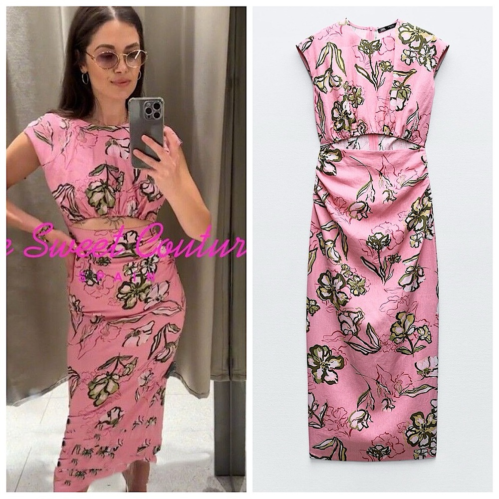 Size XS | Zara | 55% Linen Cut Out Dress - Picture 3 of 16